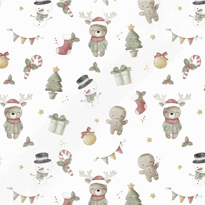 Tissu Imprimé Petit Noel Mignon, 3 coloris et 11 tissus au choix