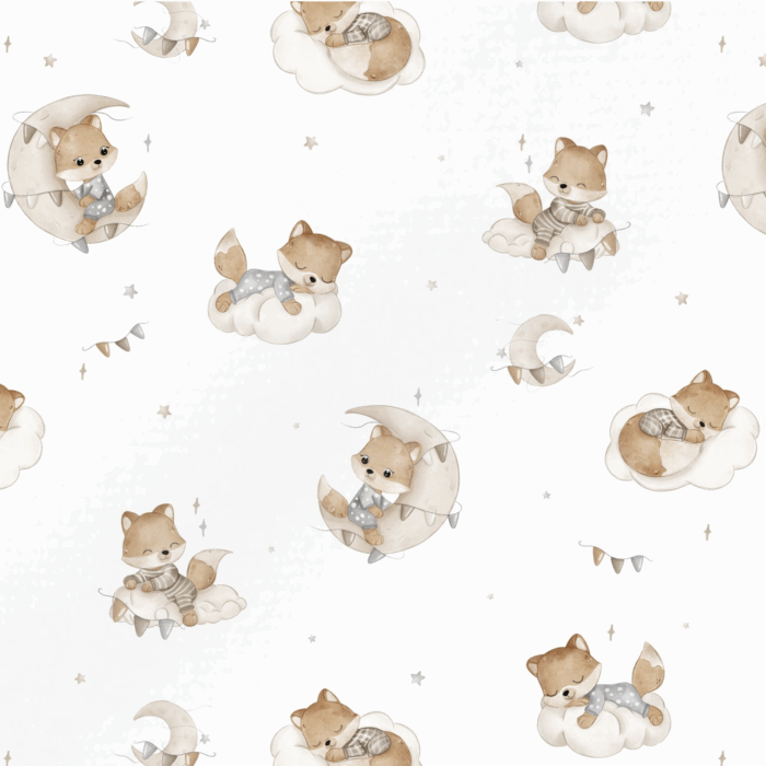 Tissu Imprimé Renard Dodo Nuage, 5 coloris et 11 tissus au choix