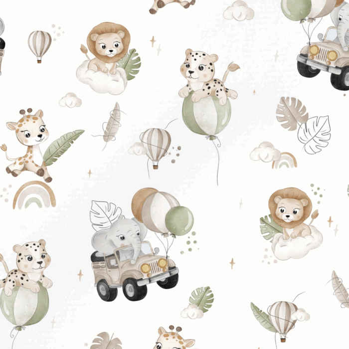 Tissu Imprimé Safari Ballons, 5 coloris et 11 tissus au choix