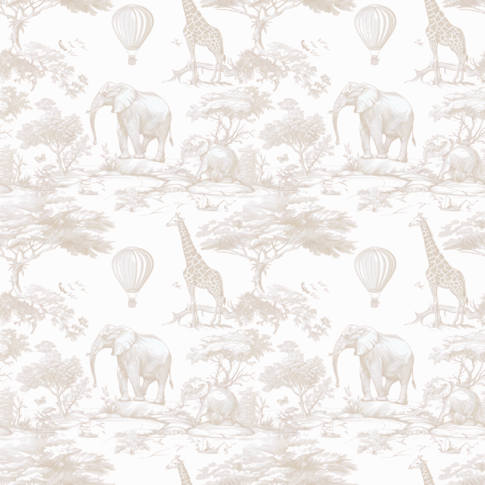 Tissu Inspiration Toile de Jouy Safari Ballons Beige, 11 tissus au choix