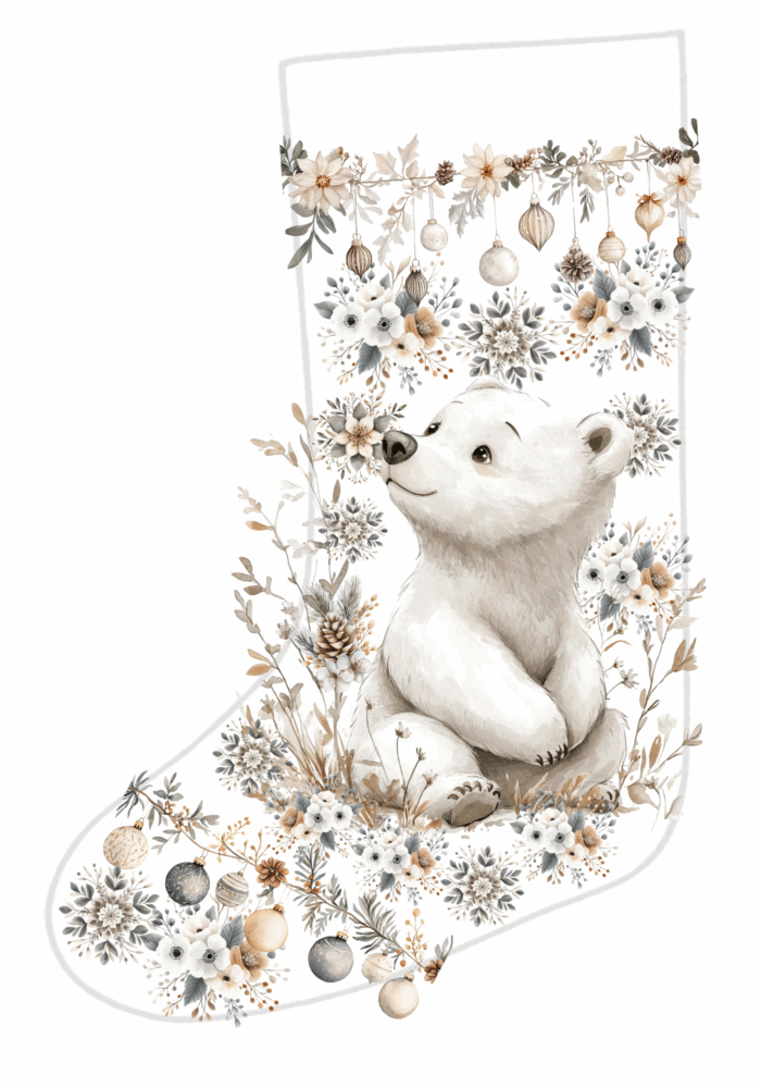 Panneau Chaussette de Noel Boho Ours Blanc