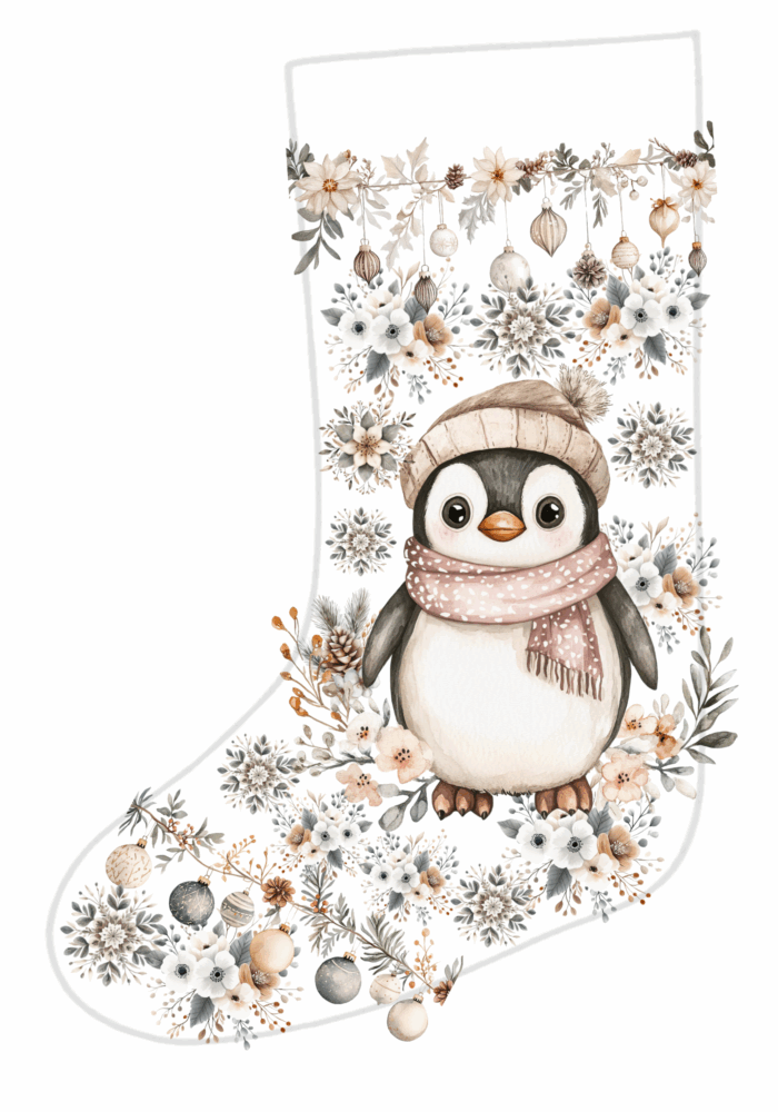 Panneau Chaussette de Noel Boho Pingouin