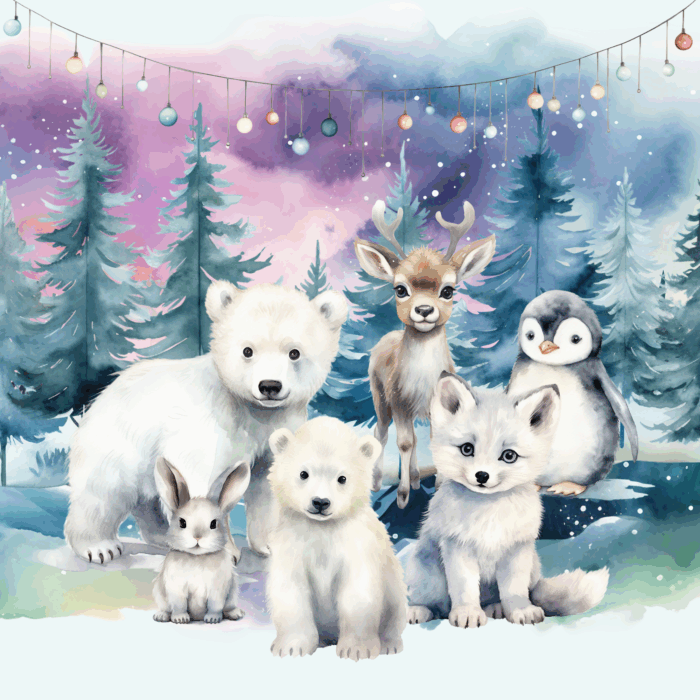 Panneau Hiver Polaire Animaux, taille au choix