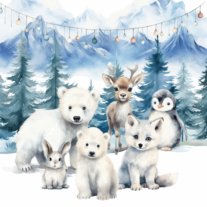 Panneau Hiver Polaire Animaux Montagnes, taille au choix