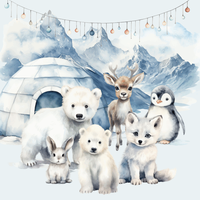 Panneau Hiver Polaire Animaux Igloo, taille au choix