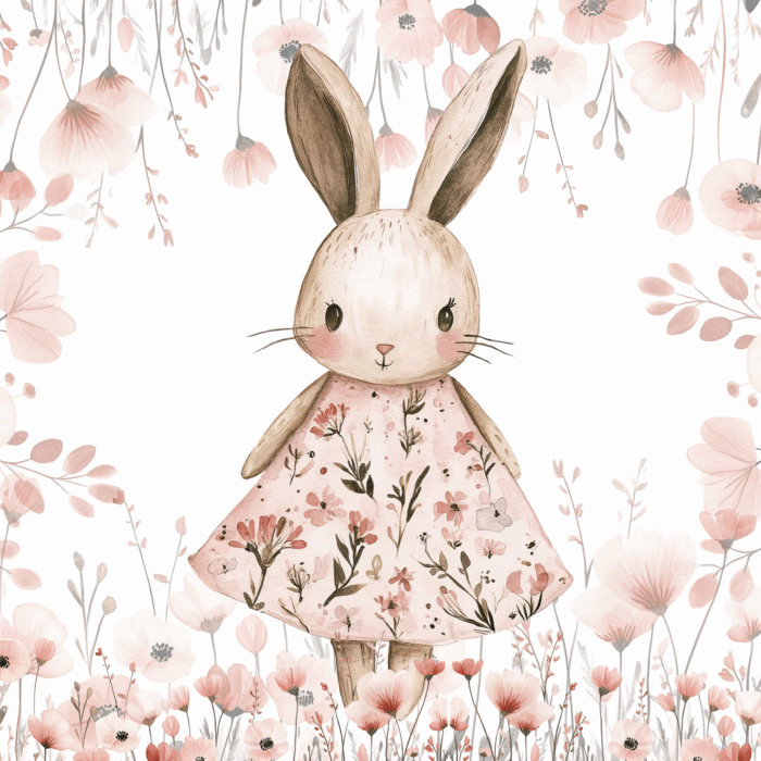 Panneau Lapin Coqelicots Roses, taille au choix