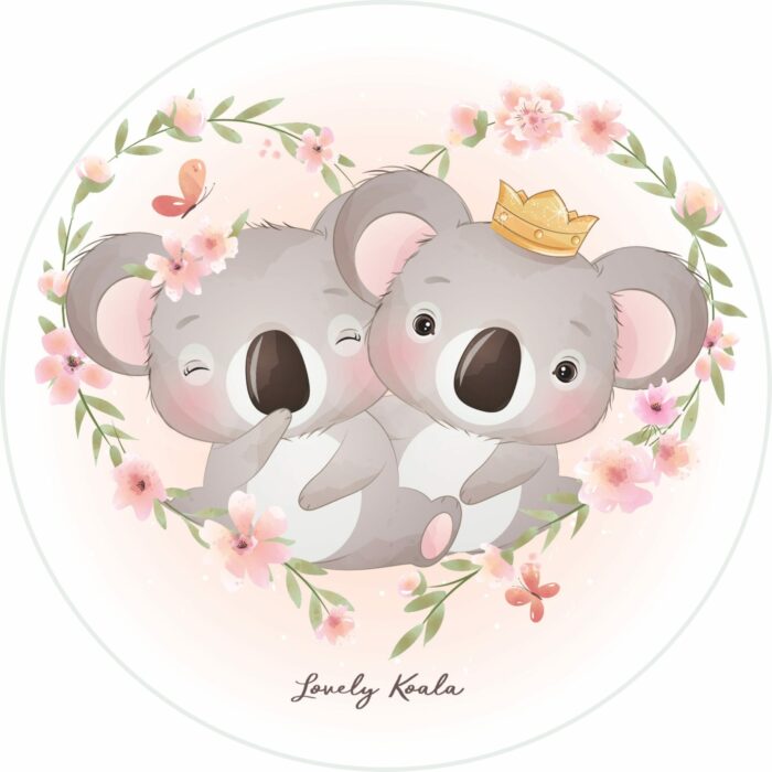 Panneau Tissu Tapis Rond Lovely Koala Coeur, diamètre 100 cm