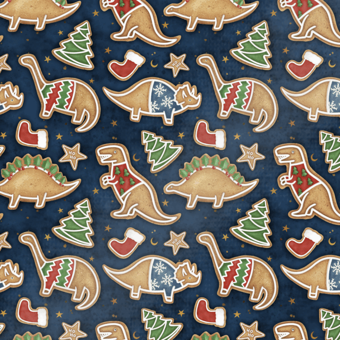 Tissu Imprimé Dino Noel Pain d'Epices, 11 tissus au choix