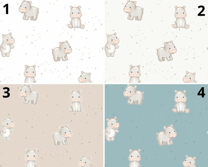 Tissu Imprimé Hippopotame Mignon, 4 coloris et 11 tissus au choix – Image 4