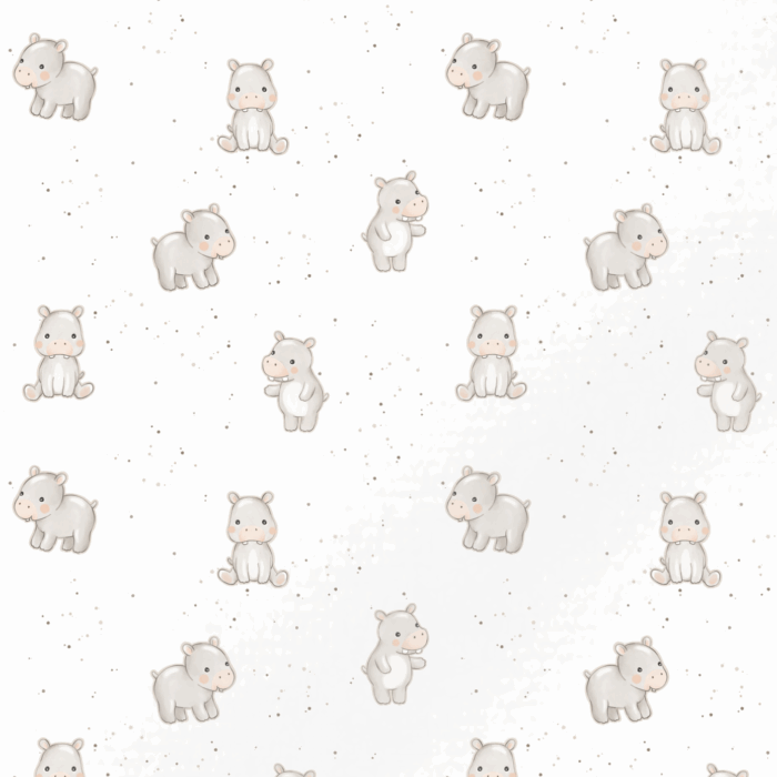 Tissu Imprimé Hippopotame Mignon Blanc, 11 tissus au choix
