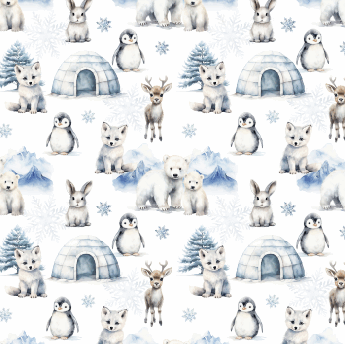 Tissu Exclusif Hiver Polaire Animaux Igloo, 11 tissus au choix