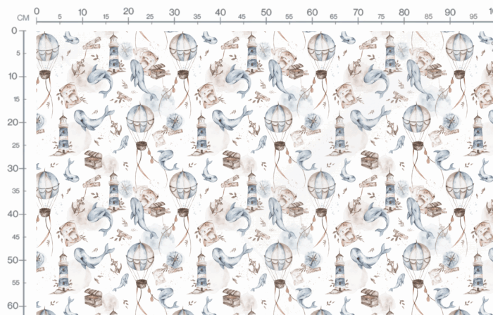 Tissu Imprimé Marin Baleine et Ballons Blanc, 11 tissus – Image 3