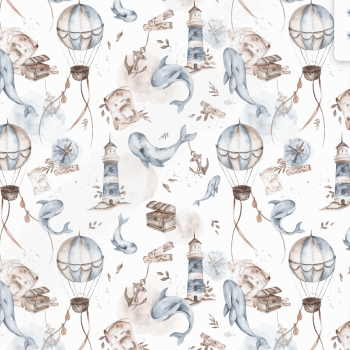 Tissu Imprimé Marin Baleine et Ballons Blanc, 11 tissus