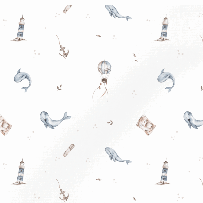 Tissu Imprimé Marin Baleine Minimaliste, 11 tissus au choix