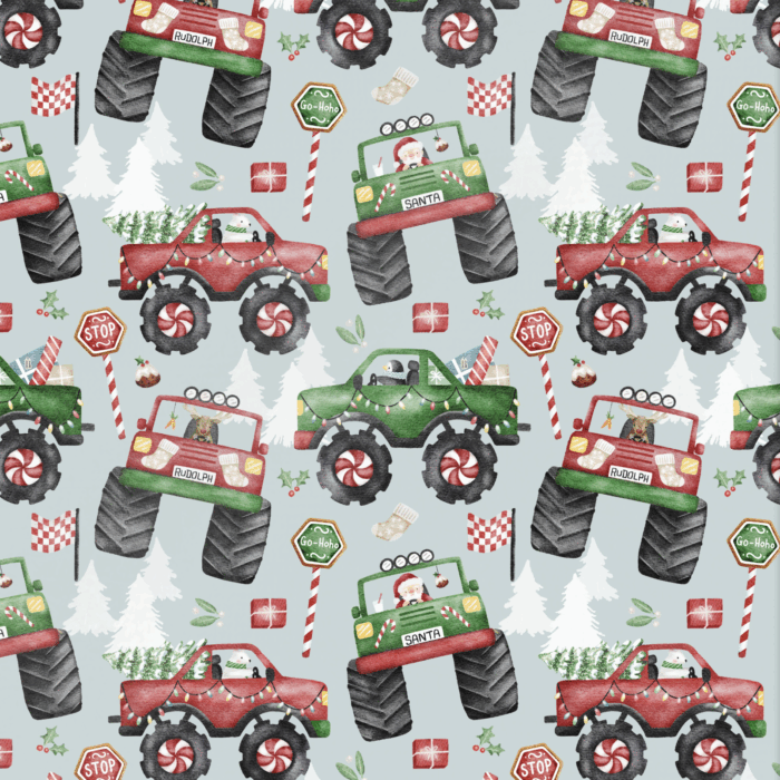Tissu Imprimé Noel Monster Truck Voiture, 11 tissus au choix
