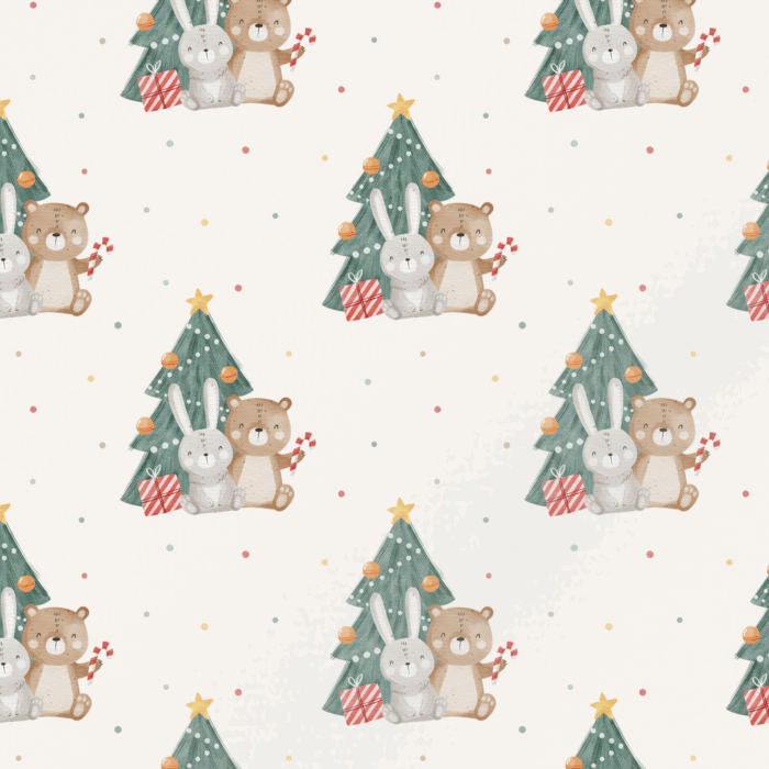 Tissu Imprimé Noel Ourson Lapin Sapin, 11 tissus au choix