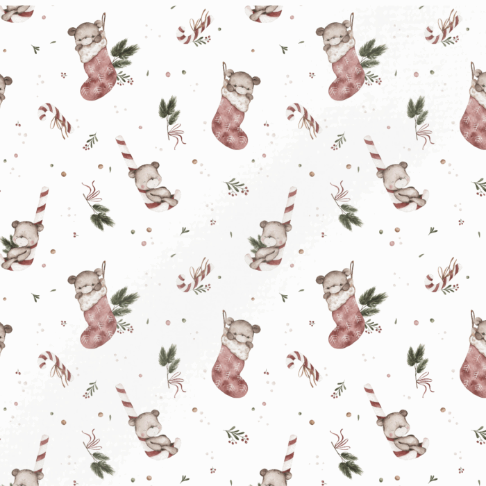 Tissu Imprimé Noel Ourson Tout Mignon, 11 tissus au choix