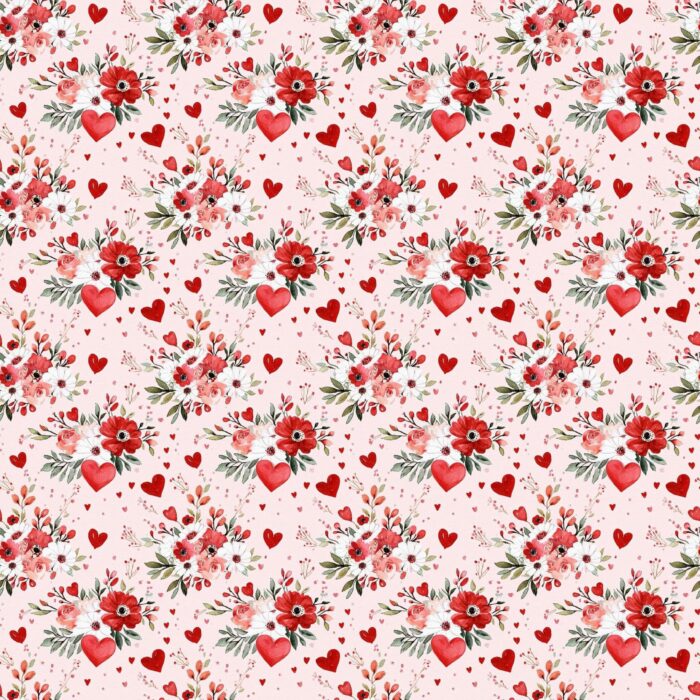 Tissu Imprimé Saint Valentin Fleurs Tendresse, 11 tissus au choix