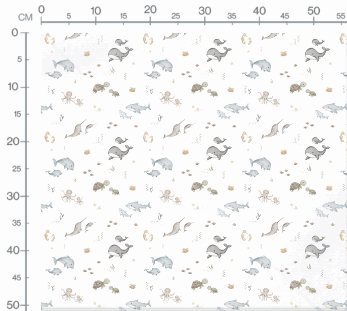 Tissu Imprimé Baleine Amis Minimaliste Blanc, 10 tissus au choix – Image 3