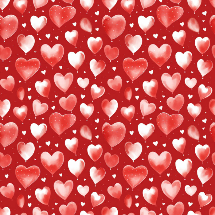 Tissu Imprimé Coeur Aquarelle Fond Rouge, 11 tissus au choix