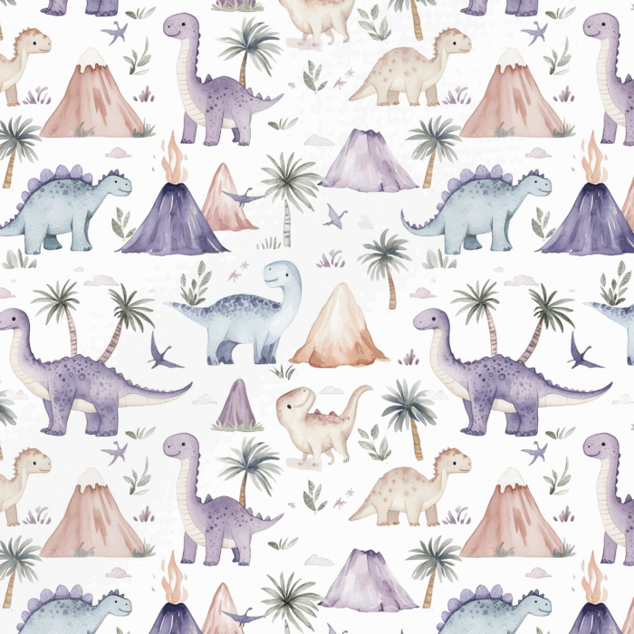 Tissu Imprimé Dinosaure Violet Palmier, 10 tissus au choix