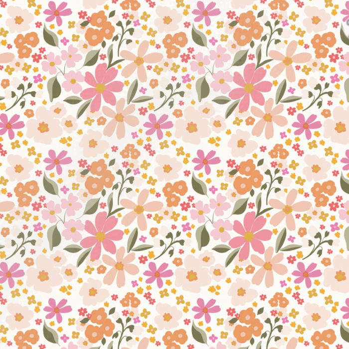 Tissu Fleuri Fleurs Oranges et Roses, 10 tissus au choix