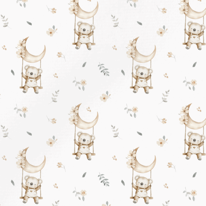 Tissu Imprimé Koala Lune Fleurie, 10 tissus au choix