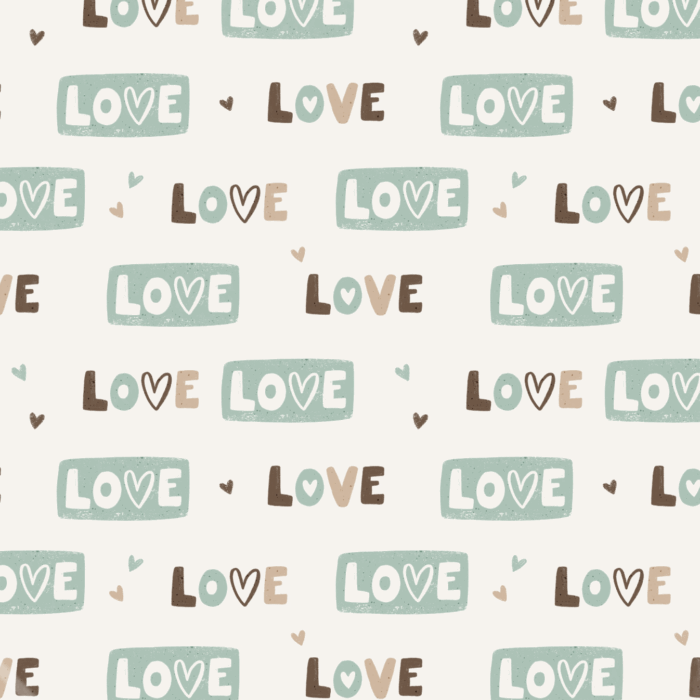 Tissu Imprimé Love Pastel Menthe, 10 tissus au choix