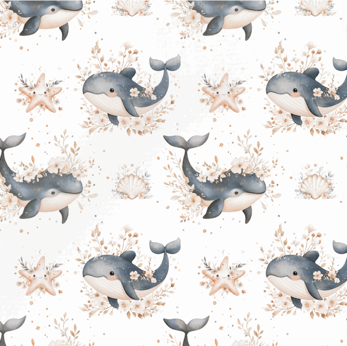 Tissu Exclusif Ocean Boho Baleine Blanc, 11 tissus au choix