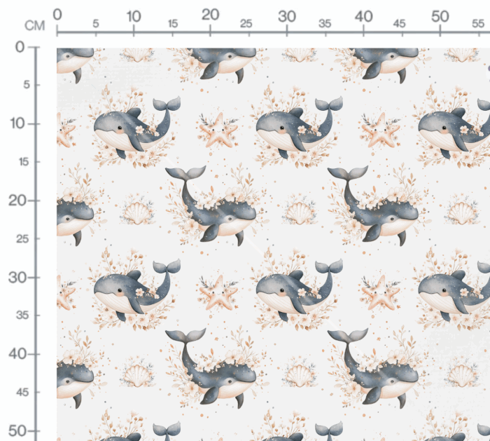 Tissu Exclusif Ocean Boho Baleine Creme Gris, 11 tissus au choix – Image 3