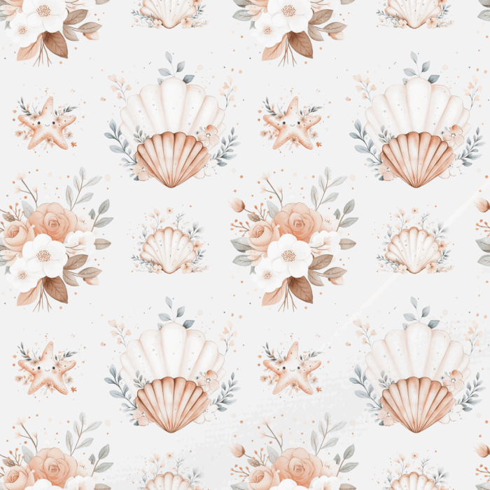 Tissu Exclusif Ocean Boho Coquillages Creme Gris, 11 tissus au choix