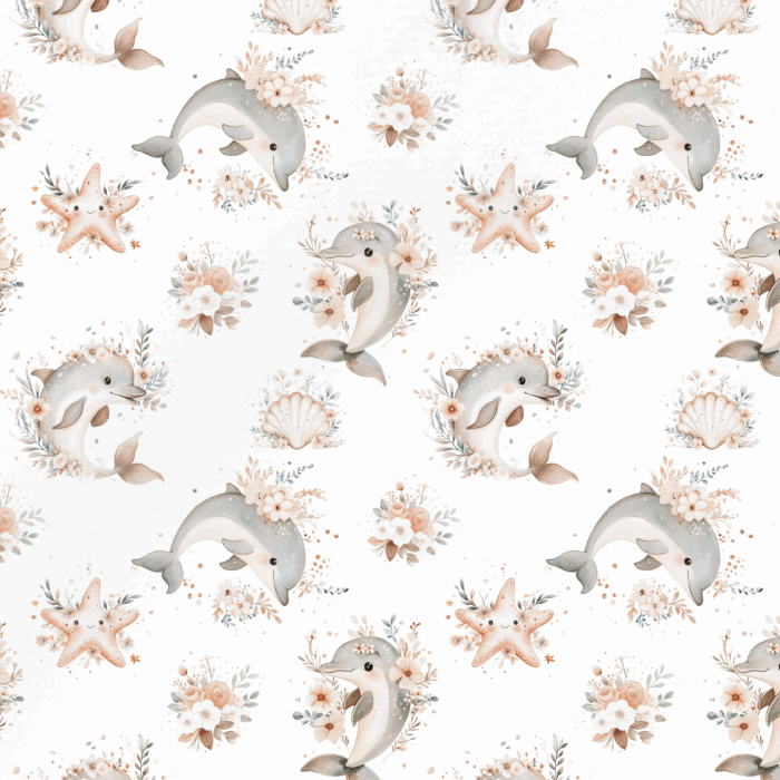 Tissu Exclusif Ocean Boho Dauphin Blanc, 11 tissus au choix