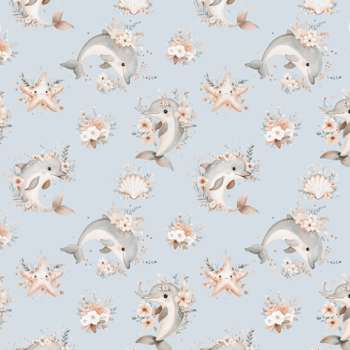 Tissu Exclusif Ocean Boho Dauphin Bleu, 11 tissus au choix