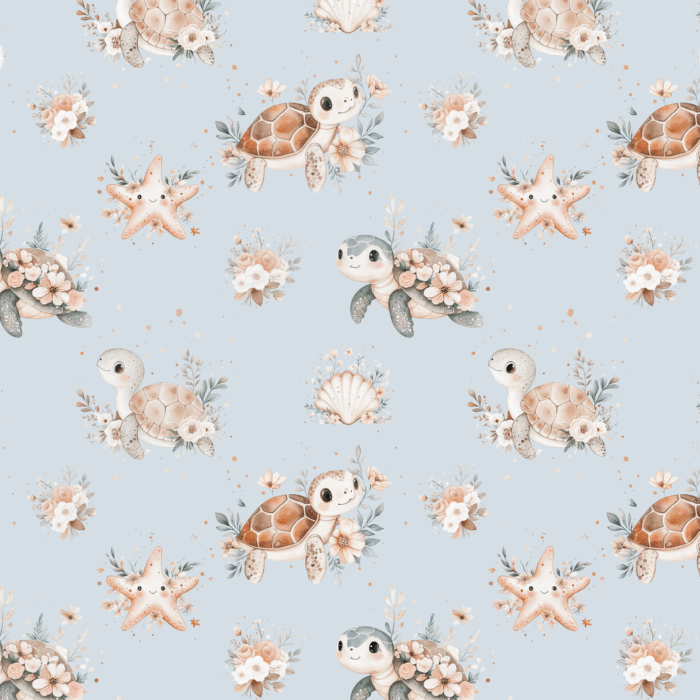 Tissu Exclusif Ocean Boho Tortue Bleu, 11 tissus au choix
