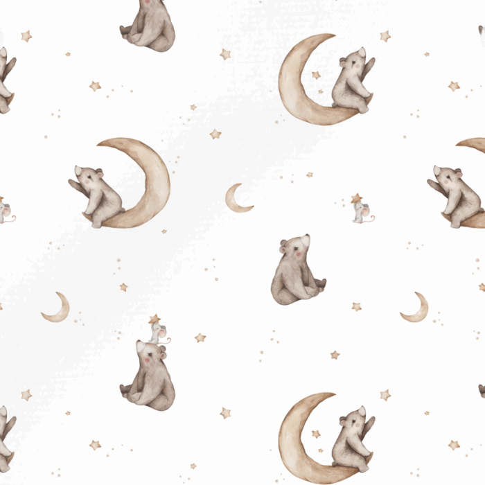 Tissu Imprimé Ourson Sur La Lune Blanc, 10 tissus au choix