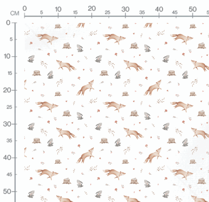 Tissu Imprimé Renard Lapin Minimaliste Blanc, 10 tissus au choix – Image 3