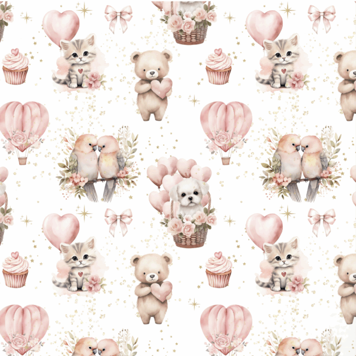 Tissu Exclusif Saint Valentin Animaux Mignons, 11 tissus au choix