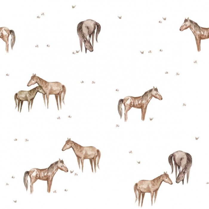 Tissu Imprimé Chevaux Douceur Blanc, 10 tissus au choix