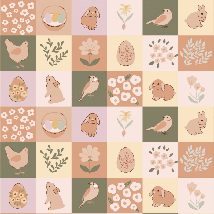 Tissu Imprimé Lapin Poules Patchwork Paques, 10 tissus au choix