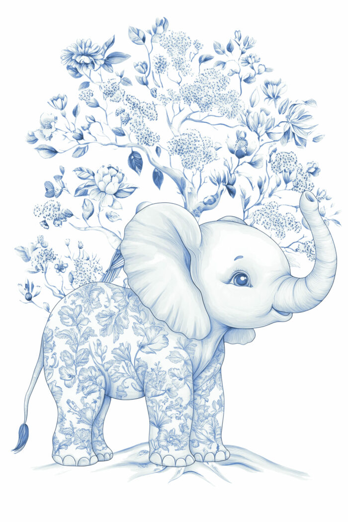 Panneau de Tissu Toile de Jouy Elephant, taille au choix