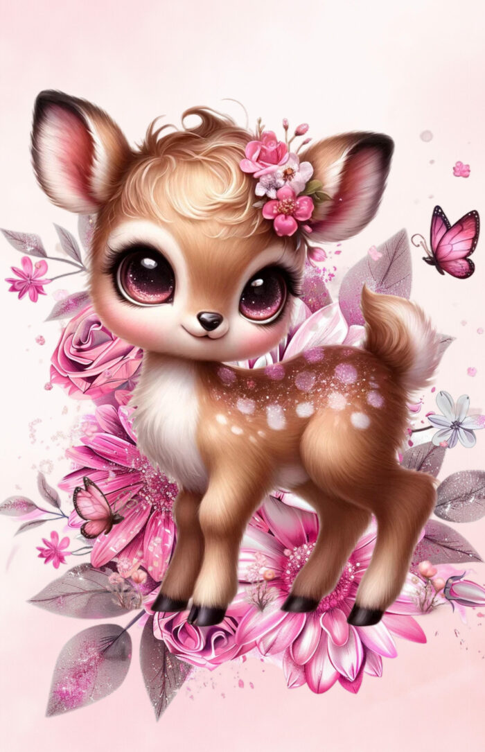 Panneau Couverture Biche Rose Fleurs, 2 tailles