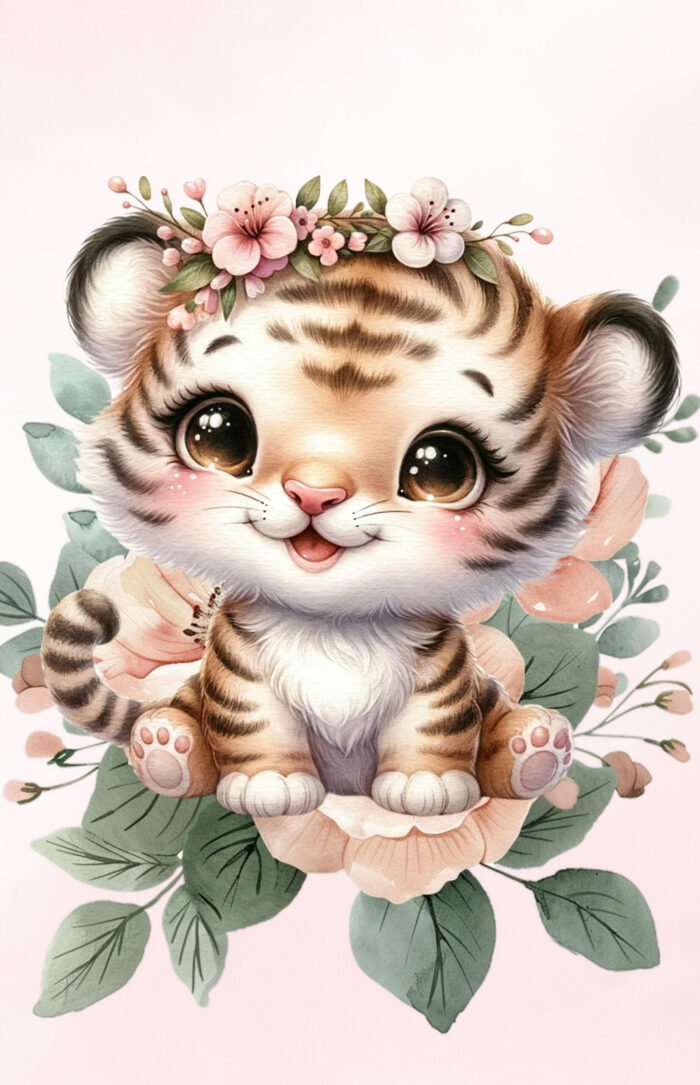 Panneau Couverture Animaux Tigre Fleurs, 2 tailles