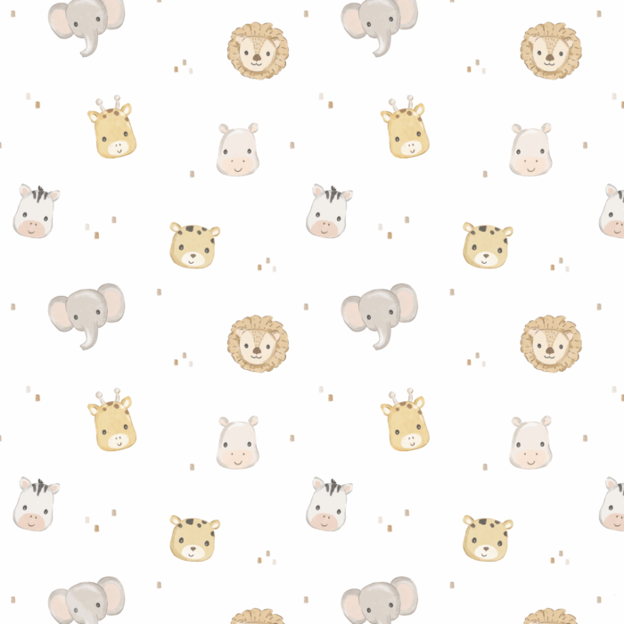 Tissu Imprimé Animaux Jungle Mini Blanc, 10 tissus au choix