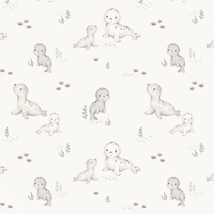 Tissu Imprimé Bebe Phoque Creme, 10 tissus au choix