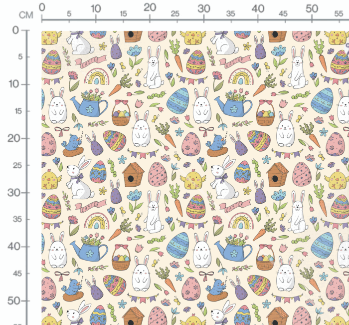 Tissu Imprimé Dessin Paques Creme, 10 tissus au choix – Image 3