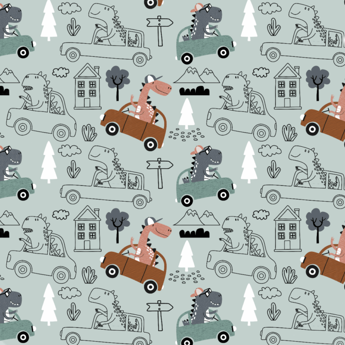 Tissu Imprimé Dino Voitures, 10 tissus au choix