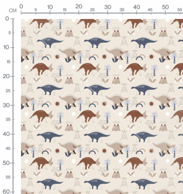 Tissu Imprimé Dinosaure Beige Bleu Palmier, 10 tissus au choix – Image 3