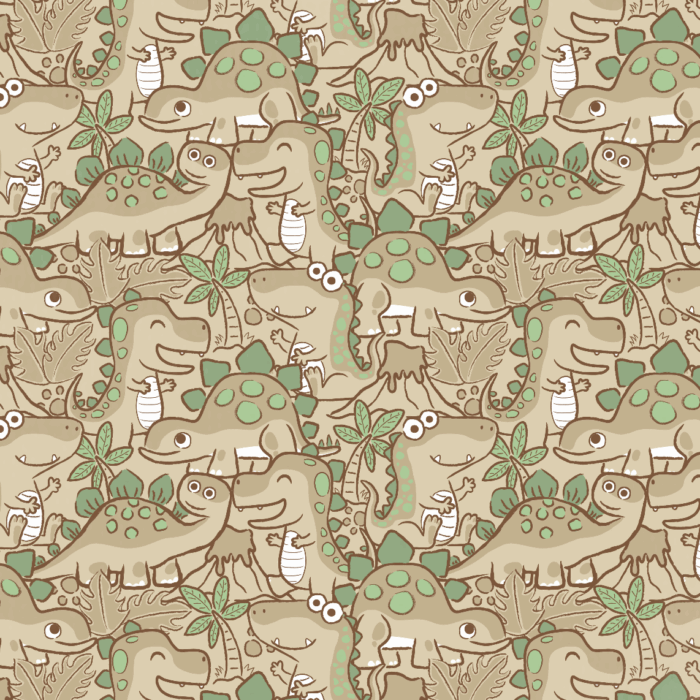 Tissu Imprimé Dinosaure Beige et Vert, 10 tissus au choix