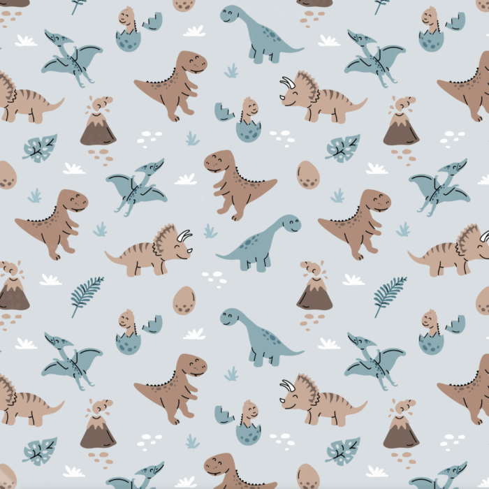 Tissu Imprimé Dinosaure Bleu Pastel, 10 tissus au choix