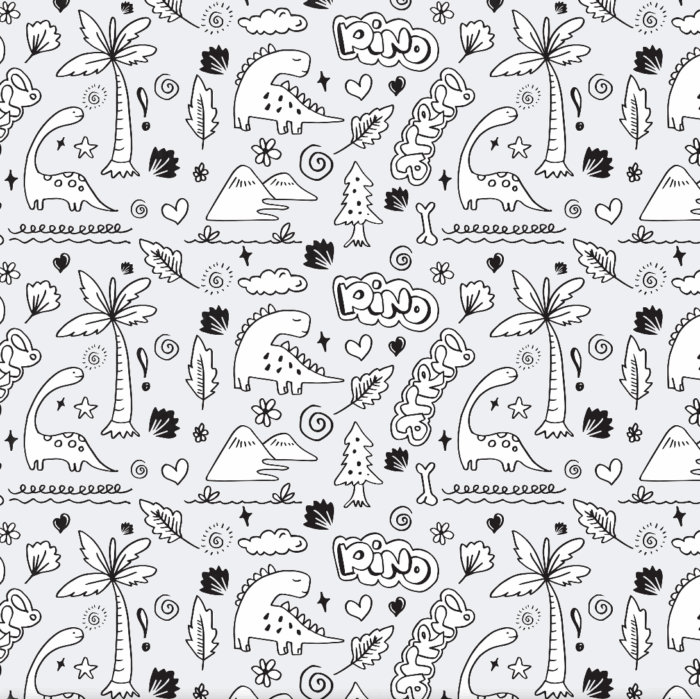 Tissu Imprimé Dinosaure Doodle Gris, 10 tissus au choix